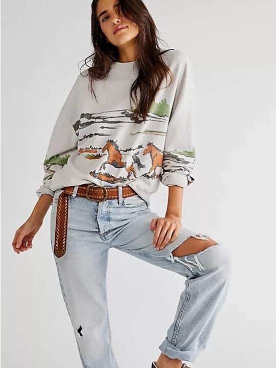 Daydreamer Tops - Daydreamer Running Horses Oversized Crewneck Sz M